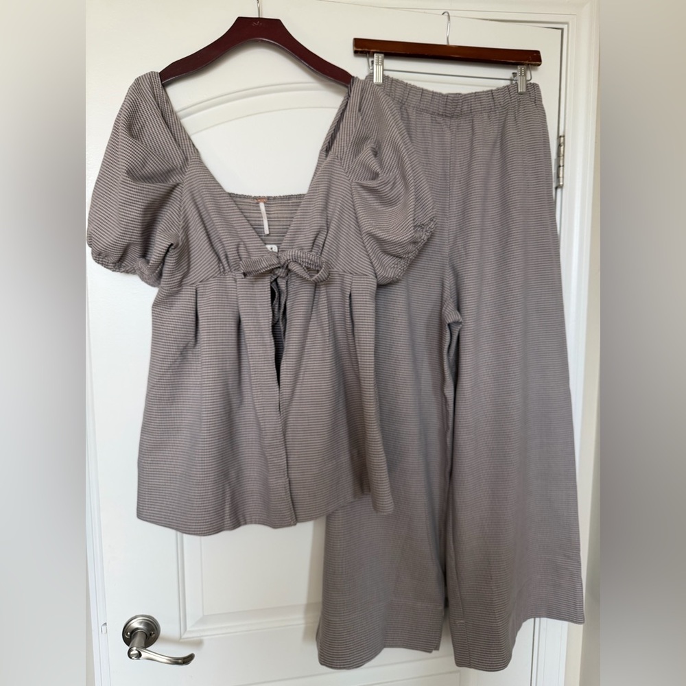 NWT Free People Dani Set Blue and Brown Houndstooth - Picture 5 of 9